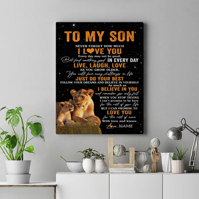 Personalized To My Son Canvas From Mom Mother Live Laugh Love Lion Son Birthday Gifts Positive Graduation Christmas Custom Wall Art Print Framed Canvas | siriusteestore