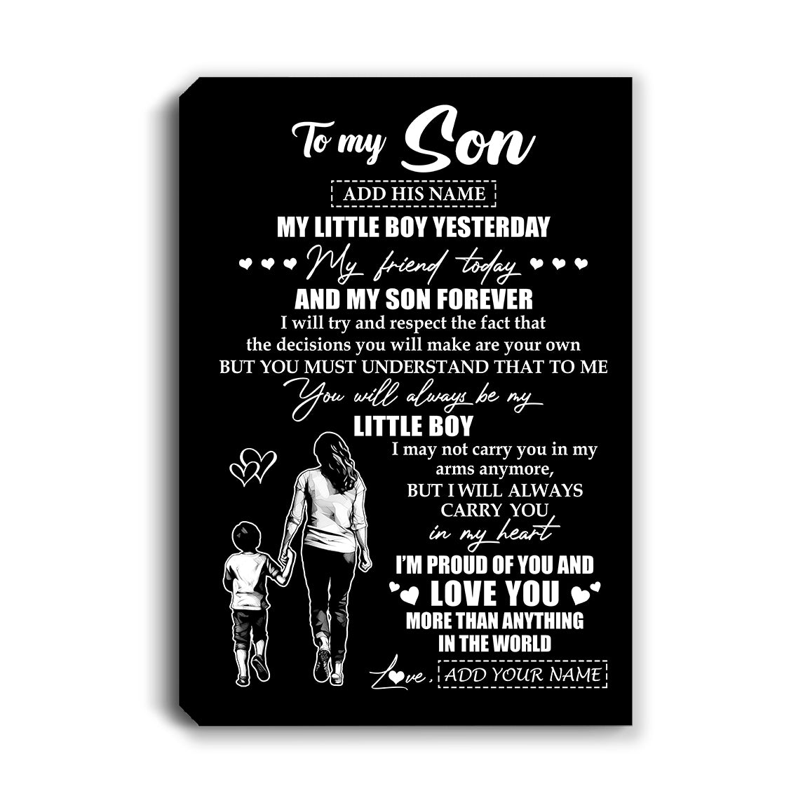 Personalized To My Son Canvas From Mom Mother My Little Boy My Friend Proud And Love Son Birthday Gifts Graduation Christmas Custom Wall Art Framed Canvas | siriusteestore