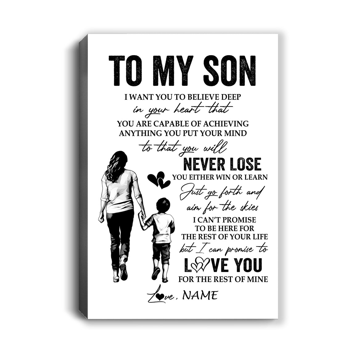 Personalized To My Son Canvas You Will Never Lose From Mom Mother Son Birthday Gifts Graduation Christmas Custom Wall Art Print Framed Canvas | siriusteestore