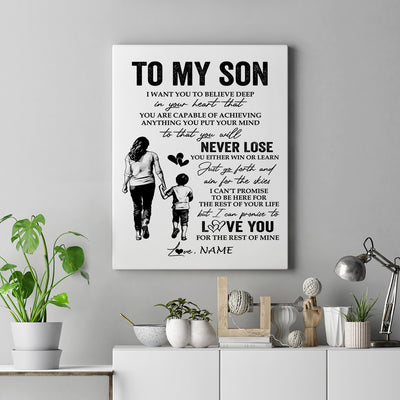 Personalized To My Son Canvas You Will Never Lose From Mom Mother Son Birthday Gifts Graduation Christmas Custom Wall Art Print Framed Canvas | siriusteestore
