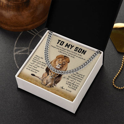 Cuban Link Chain Necklace Stainless Steel | 2 | Personalized To My Son Cuban Necklace From Dad Father Never Forget That I Love You Lion Son Birthday Graduation Christmas Customized Gift Box Message Card | siriusteestore