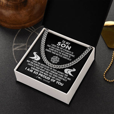 Cuban Link Chain Necklace Stainless Steel | Personalized To My Son Cuban Necklace From Mom Dad Father I Wish You The Strength Son Birthday Graduation Inspirational Customized Gift Box Message Card | siriusteestore