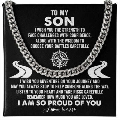 Cuban Link Chain Necklace Stainless Steel | Personalized To My Son Cuban Necklace From Mom Dad Father I Wish You The Strength Son Birthday Graduation Inspirational Customized Gift Box Message Card | siriusteestore