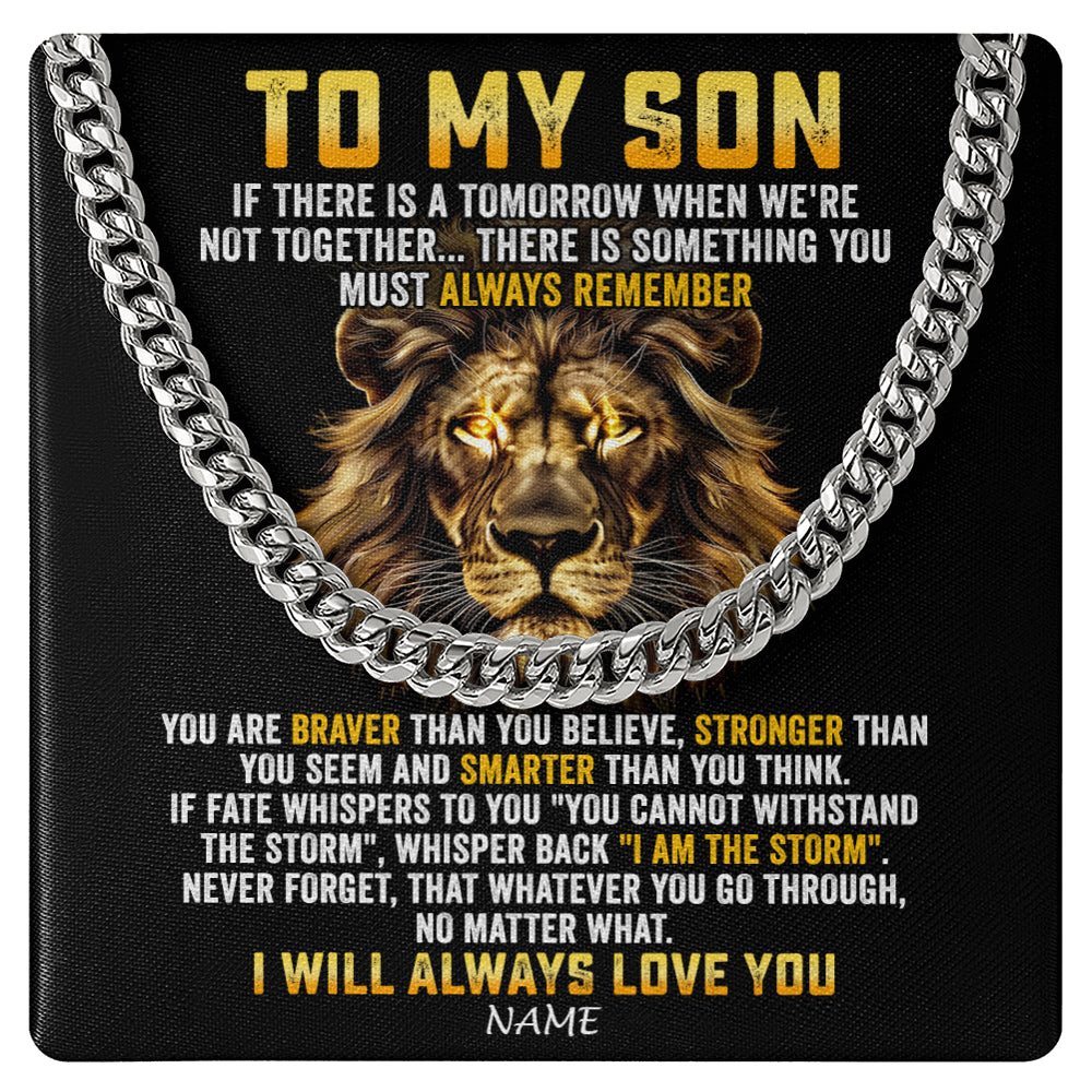 Cuban Link Chain Necklace Stainless Steel | 1 | Personalized To My Son Cuban Necklace From Mom Dad Mother Father I Will Always Love You Lion Son Birthday Graduation Christmas Customized Gift Box Message Card | siriusteestore
