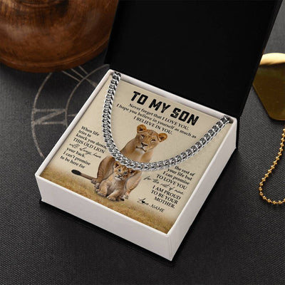 Cuban Link Chain Necklace Stainless Steel | 2 | Personalized To My Son Cuban Necklace From Mom Fahter Never Forget That I Love You Lion Son Birthday Graduation Christmas Customized Gift Box Message Card | siriusteestore