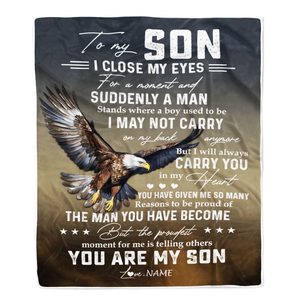 Personalized To My Son Eagle Blanket From Mom Dad I Closed My Eyes Great Son Birthday Christmas Thanksgiving Graduation Customized Fleece Blanket | siriusteestore