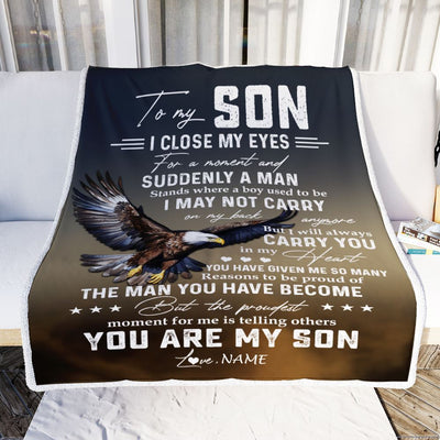 Personalized To My Son Eagle Blanket From Mom Dad I Closed My Eyes Great Son Birthday Christmas Thanksgiving Graduation Customized Fleece Blanket | siriusteestore