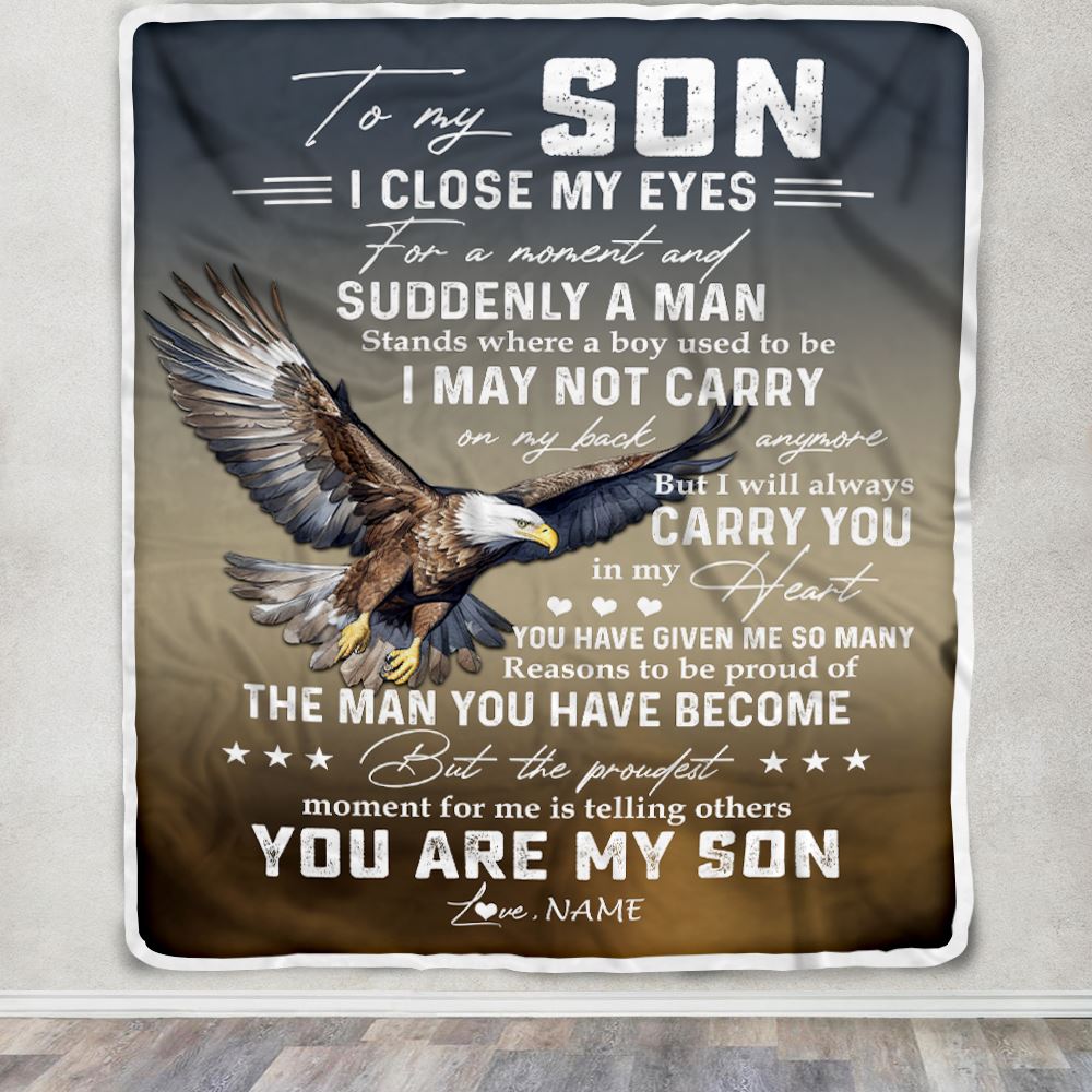 Personalized To My Son Eagle Blanket From Mom Dad I Closed My Eyes Great Son Birthday Christmas Thanksgiving Graduation Customized Fleece Blanket | siriusteestore