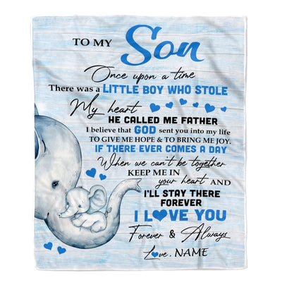 Personalized To My Son Elephant Blanket From Dad Father I'll Stay There Forever Son Birthday Christmas Customized Bed Quilt Fleece Throw Blanket | siriusteestore