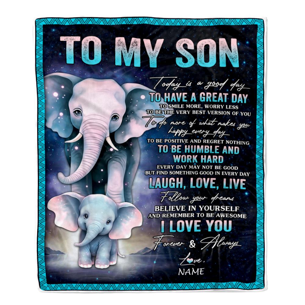 Personalized To My Son Elephant Blanket From Mom Dad Mother Every Day Laugh Love Live Son Birthday Gifts Graduation Christmas Customized Fleece Blanket | siriusteestore