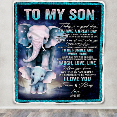 Personalized To My Son Elephant Blanket From Mom Dad Mother Every Day Laugh Love Live Son Birthday Gifts Graduation Christmas Customized Fleece Blanket | siriusteestore