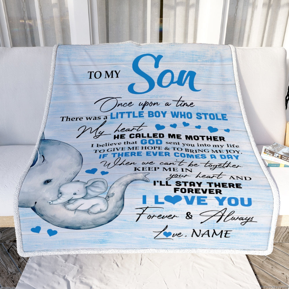 Personalized To My Son Elephant Blanket From Mom Mother I'll Stay There Forever Son Birthday Christmas Customized Bed Quilt Fleece Throw Blanket | siriusteestore