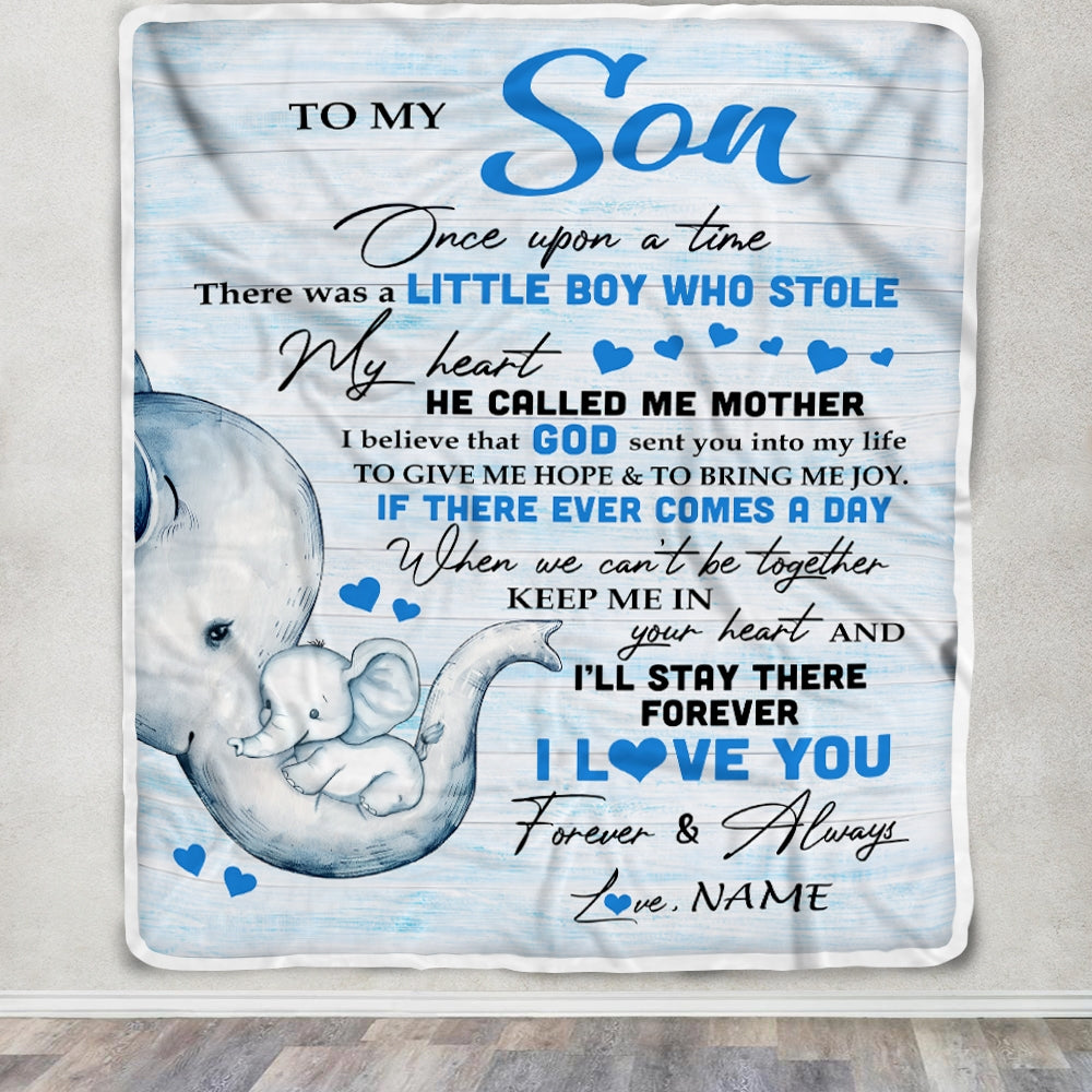Personalized To My Son Elephant Blanket From Mom Mother I'll Stay There Forever Son Birthday Christmas Customized Bed Quilt Fleece Throw Blanket | siriusteestore