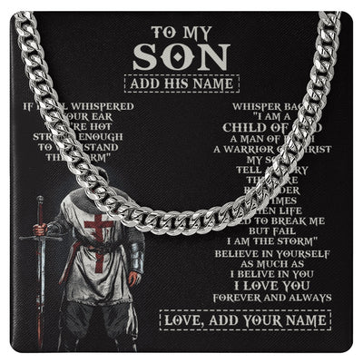 Cuban Link Chain Necklace Stainless Steel | 1 | Personalized To My Son From Dad Mom Necklace I Am The Storm Knight Templar Birthday Gifts For Son Christian Christmas Graduation Custom Gift Box Message Card | https://siriusteestore.