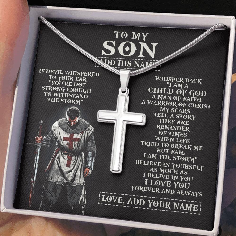 Stainless Cross Necklace Stainless Steel | 2 | Personalized To My Son From Dad Mom Necklace I Am The Storm Knight Templar Birthday Gifts For Son Christian Christmas Graduation Custom Gift Box Message Card | https://siriusteestore.