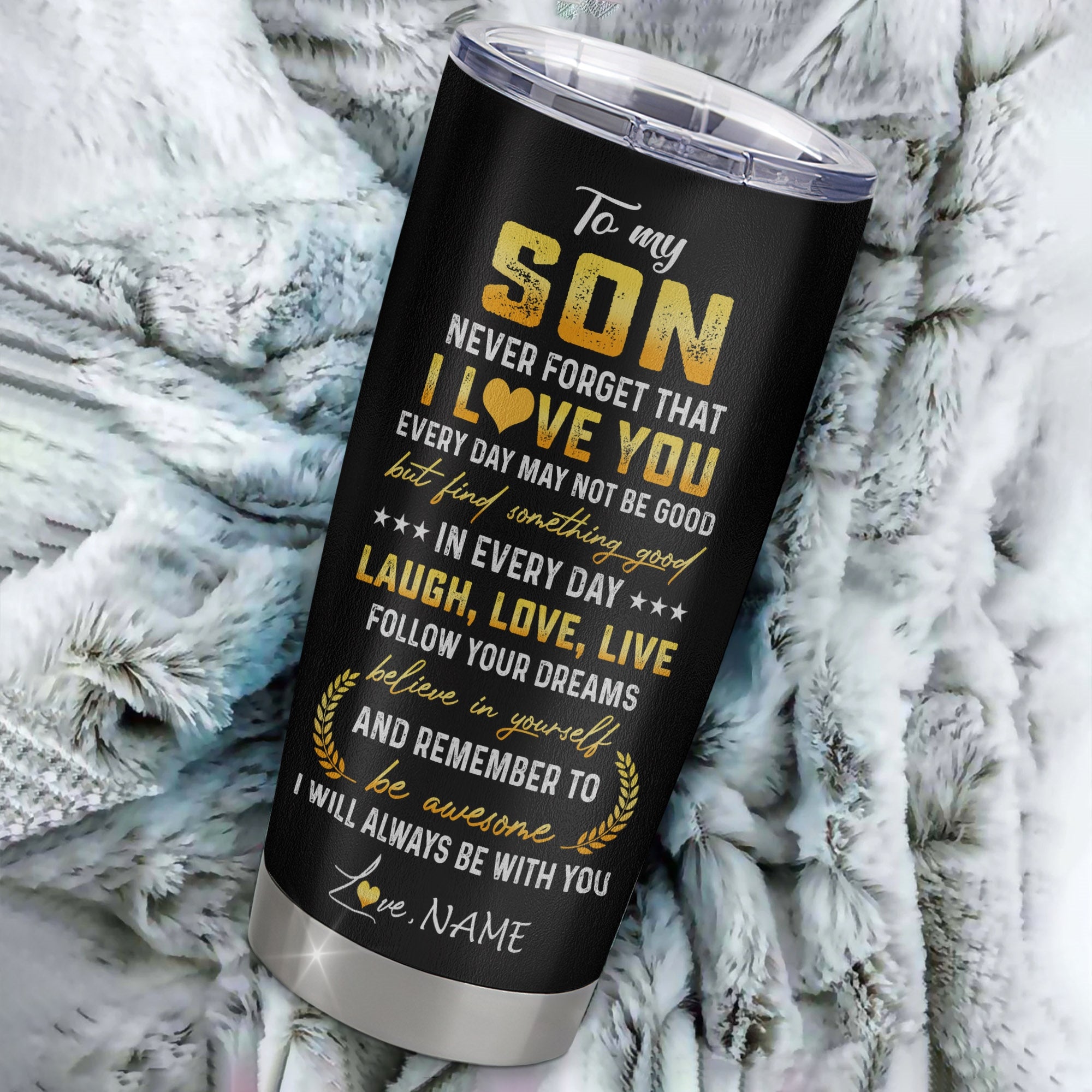 Personalized To My Son From Mom Dad Mother Father Stainless Steel Tumbler Cup Never Forget I Love You Lion Son Birthday Graduation Christmas Travel Mug | siriusteestore