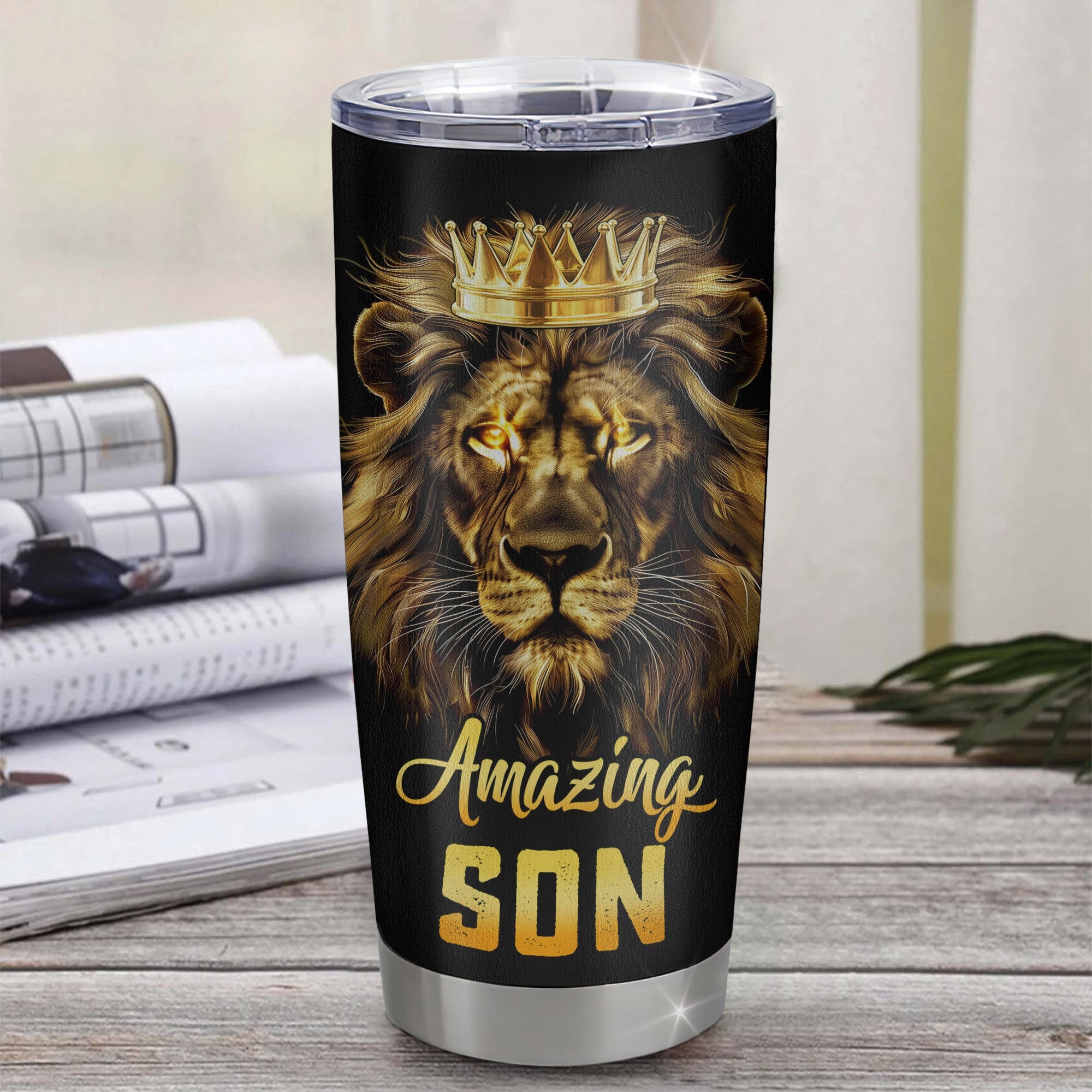 Personalized To My Son From Mom Dad Mother Father Stainless Steel Tumbler Cup Never Forget I Love You Lion Son Birthday Graduation Christmas Travel Mug | siriusteestore