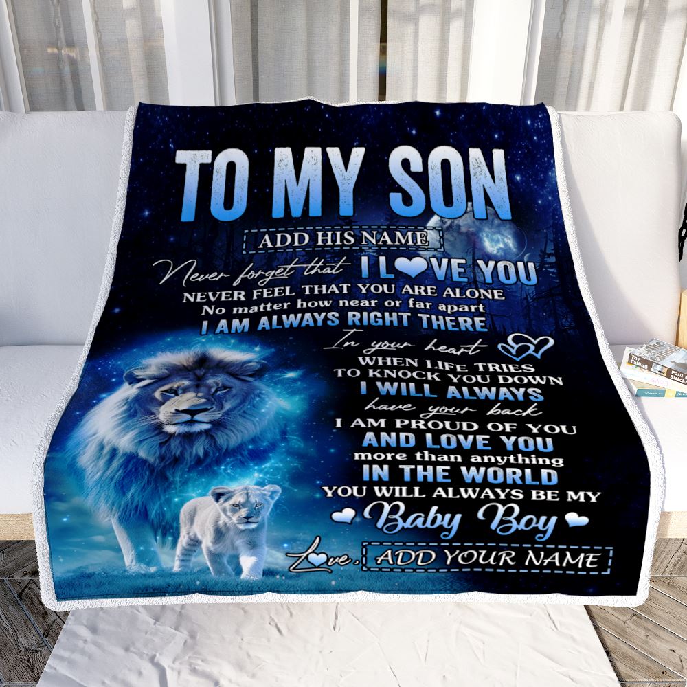 Personalized To My Son Gift Blanket From Dad Father Never Feel That You Are Alone Lion Son Birthday Gifts Graduation Christmas Customized Fleece Throw Blanket | siriusteestore