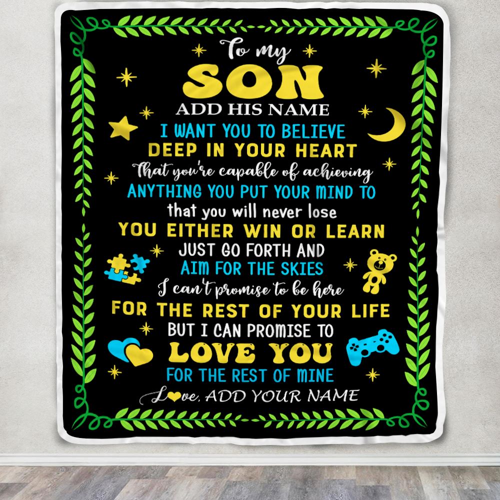 Personalized To My Son Gift Blanket From Mom Dad Mother Father Letter Sleep Cute Son Birthday Idea Graduation Christmas Customized Fleece Throw Blanket | siriusteestore