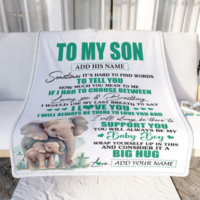 Personalized To My Son Gift Blanket From Mom Dad Mother Sometimes It's Hard Elephant Son Birthday Gifts Graduation Christmas Customized Fleece Throw Blanket | siriusteestore