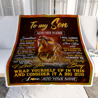 Personalized To My Son Gift Blanket From Mom Dad Mother Sometimes It's Hard Horse Son Birthday Gifts Graduation Christmas Customized Fleece Throw Blanket | siriusteestore