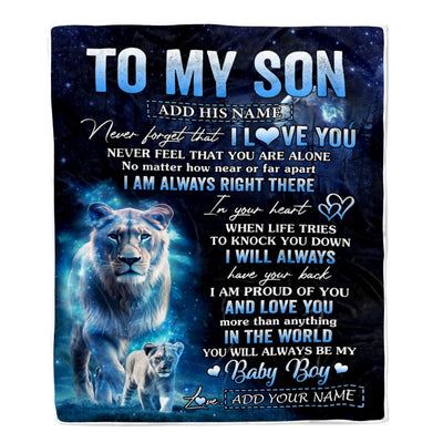 Personalized To My Son Gift Blanket From Mom Mother Never Feel That You Are Alone Lion Son Birthday Gifts Graduation Christmas Customized Fleece Throw Blanket | siriusteestore