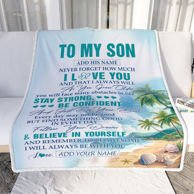 Personalized To My Son Gifts Blanket Beach I Love You Forever From Mom Dad Son Birthday Gifts Christmas Thanksgiving Graduation Customized Fleece Blanket | siriusteestore