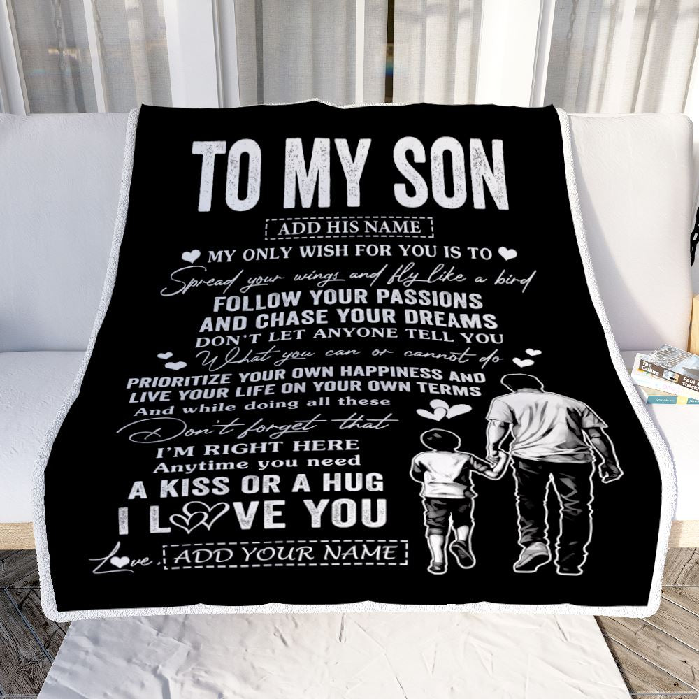 Personalized To My Son Gifts Blanket From Dad Father My Only Wish For You Son Birthday Gifts Graduation Christmas Customized Fleece Throw Blanket | siriusteestore