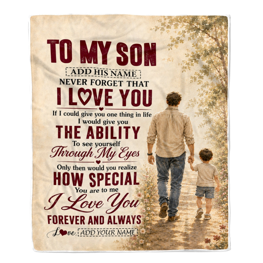 Personalized To My Son Gifts Blanket From Dad Father Son Holding Hands Letter Birthday Gift Graduation Christmas Customized Fleece Throw Blanket | siriusteestore