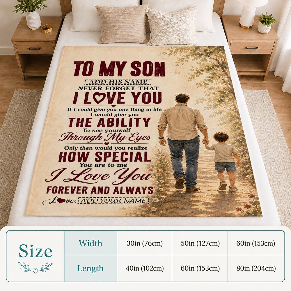 Personalized To My Son Gifts Blanket From Dad Father Son Holding Hands Letter Birthday Gift Graduation Christmas Customized Fleece Throw Blanket | siriusteestore