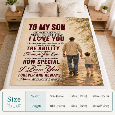 Personalized To My Son Gifts Blanket From Dad Father Son Holding Hands Letter Birthday Gift Graduation Christmas Customized Fleece Throw Blanket | siriusteestore
