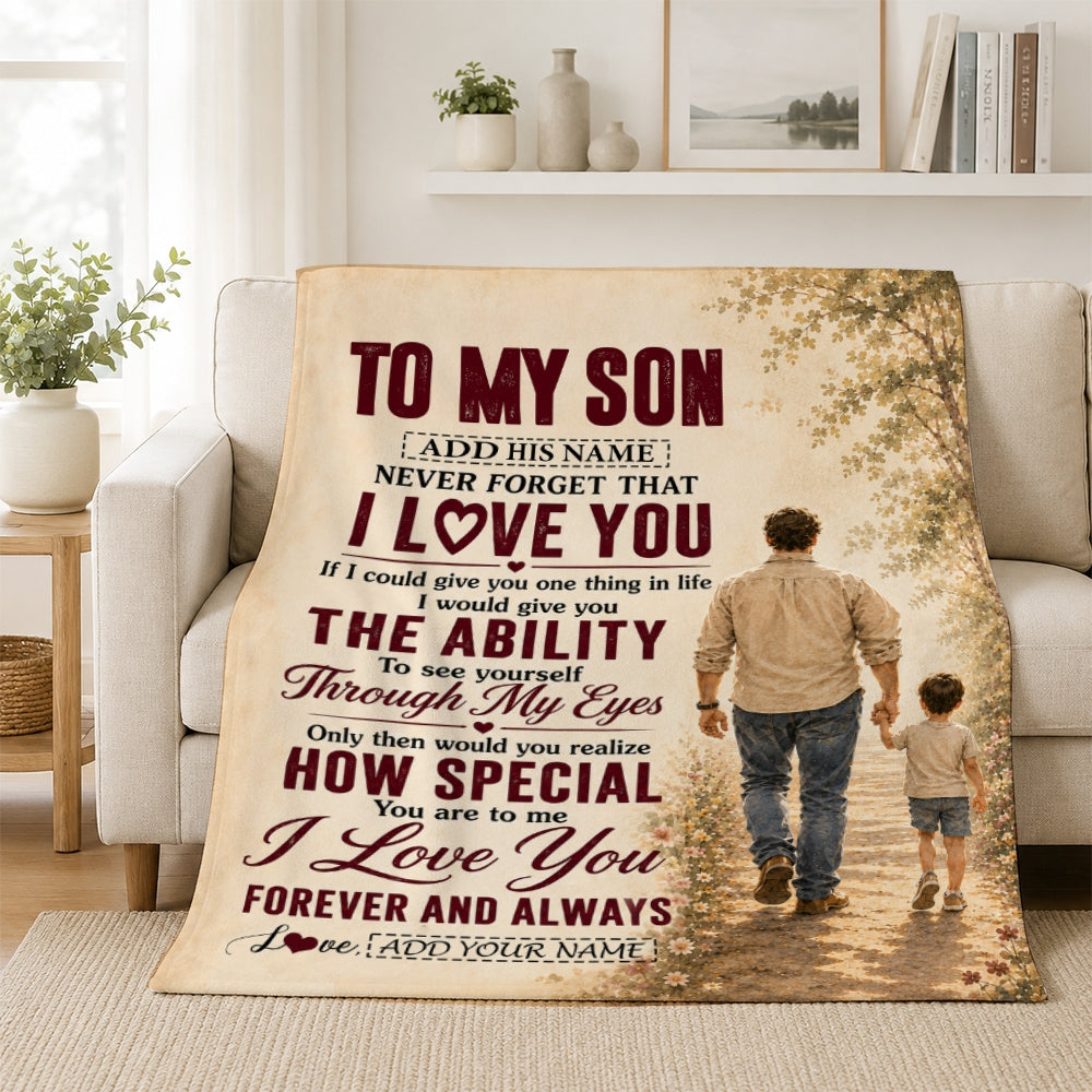 Personalized To My Son Gifts Blanket From Dad Father Son Holding Hands Letter Birthday Gift Graduation Christmas Customized Fleece Throw Blanket | siriusteestore