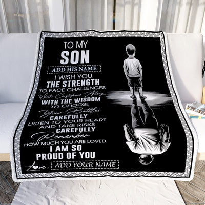 Personalized To My Son Gifts Blanket From Mom Dad Father Mother I Wish You The Strength Son Birthday Gifts Christmas Graduation Custom Fleece Throw Blanket | siriusteestore