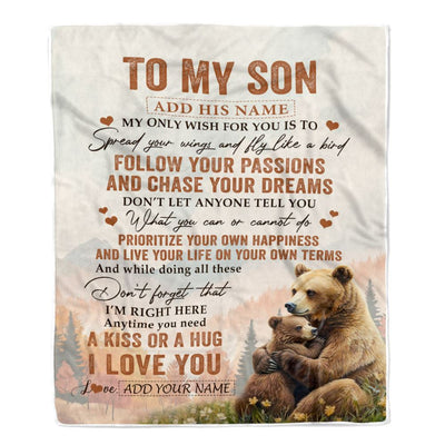 Personalized To My Son Gifts Blanket From Mom Dad Mother Father Bear My Only Wish For You Son Birthday Gifts Graduation Christmas Customized Fleece Blanket | siriusteestore