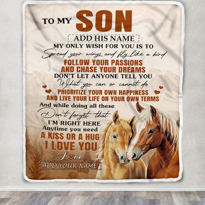 Personalized To My Son Gifts Blanket From Mom Dad Mother Father Horse My Only Wish For You Son Birthday Gifts Graduation Christmas Fleece Throw Blanket | siriusteestore