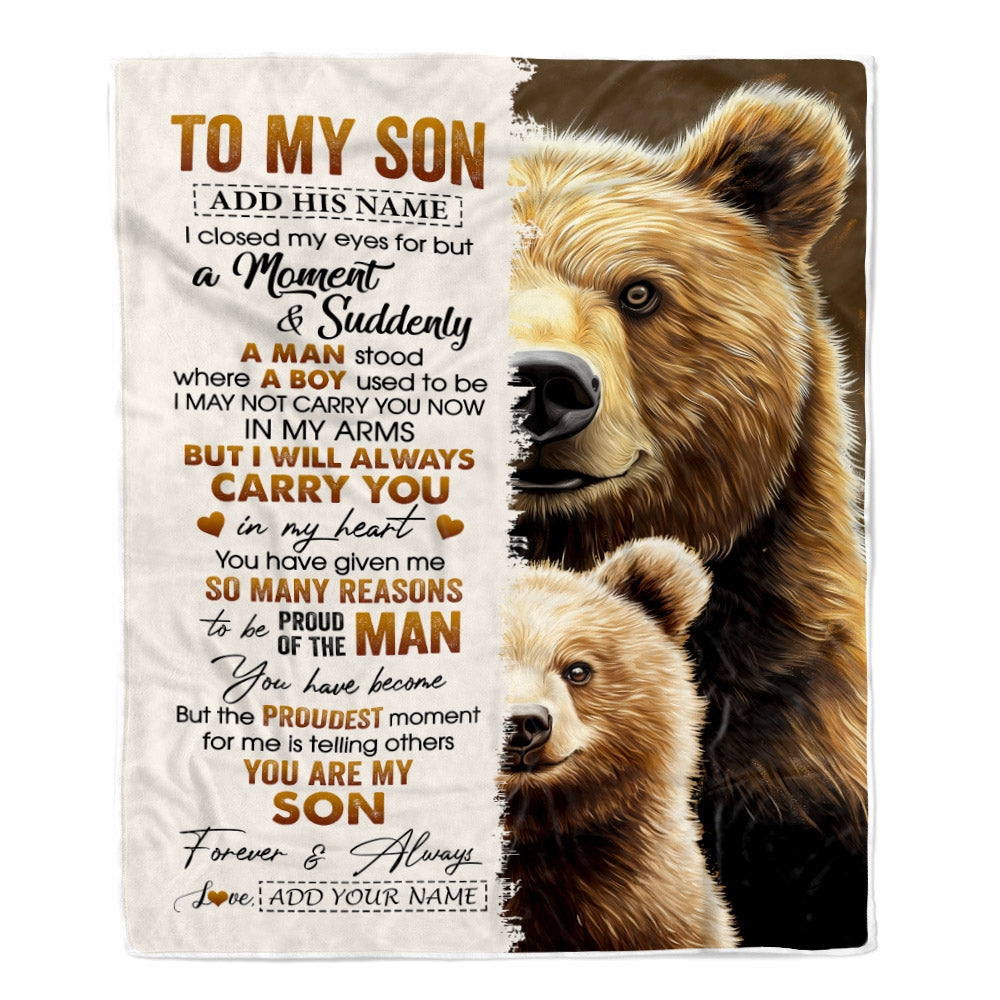 Personalized To My Son Gifts Blanket From Mom Dad Mother Father I Close My Eyes Bear Son Birthday Gifts Graduation Christmas Custom Fleece Throw Blanket | siriusteestore