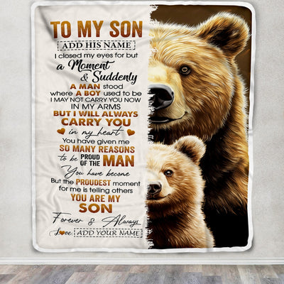 Personalized To My Son Gifts Blanket From Mom Dad Mother Father I Close My Eyes Bear Son Birthday Gifts Graduation Christmas Custom Fleece Throw Blanket | siriusteestore