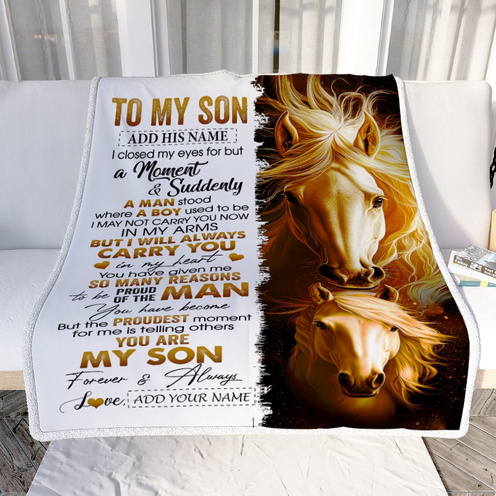 Personalized To My Son Gifts Blanket From Mom Dad Mother Father I Close My Eyes Horse Son Birthday Gifts Graduation Christmas Custom Fleece Throw Blanket | siriusteestore