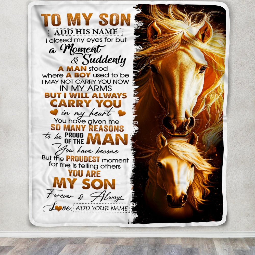 Personalized To My Son Gifts Blanket From Mom Dad Mother Father I Close My Eyes Horse Son Birthday Gifts Graduation Christmas Custom Fleece Throw Blanket | siriusteestore