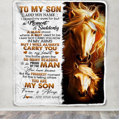 Personalized To My Son Gifts Blanket From Mom Dad Mother Father I Close My Eyes Horse Son Birthday Gifts Graduation Christmas Custom Fleece Throw Blanket | siriusteestore