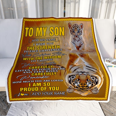 Personalized To My Son Gifts Blanket From Mom Dad Mother Father I Wish You The Strength Tiger Son Birthday Gifts Christmas Graduation Custom Fleece Blanket | siriusteestore