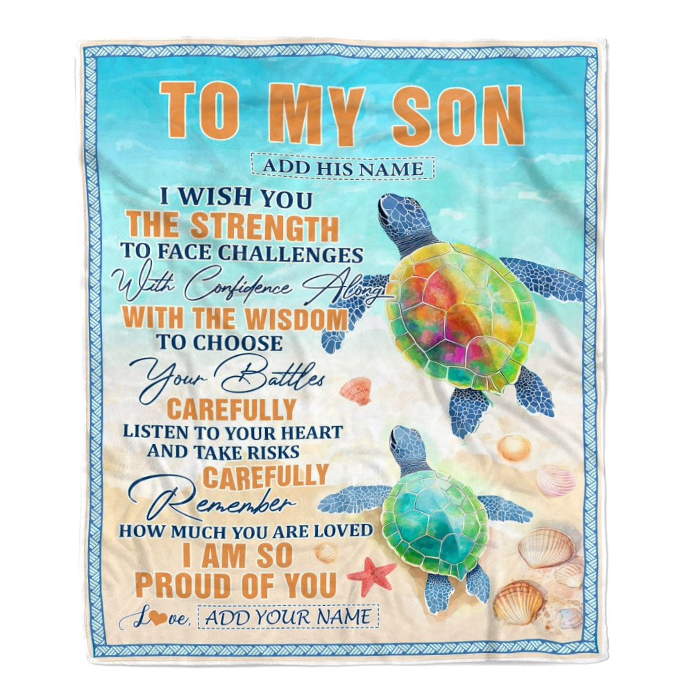 Personalized To My Son Gifts Blanket From Mom Dad Mother Father I Wish You The Strength Turtle Son Birthday Gifts Christmas Graduation Custom Fleece Blanket | siriusteestore