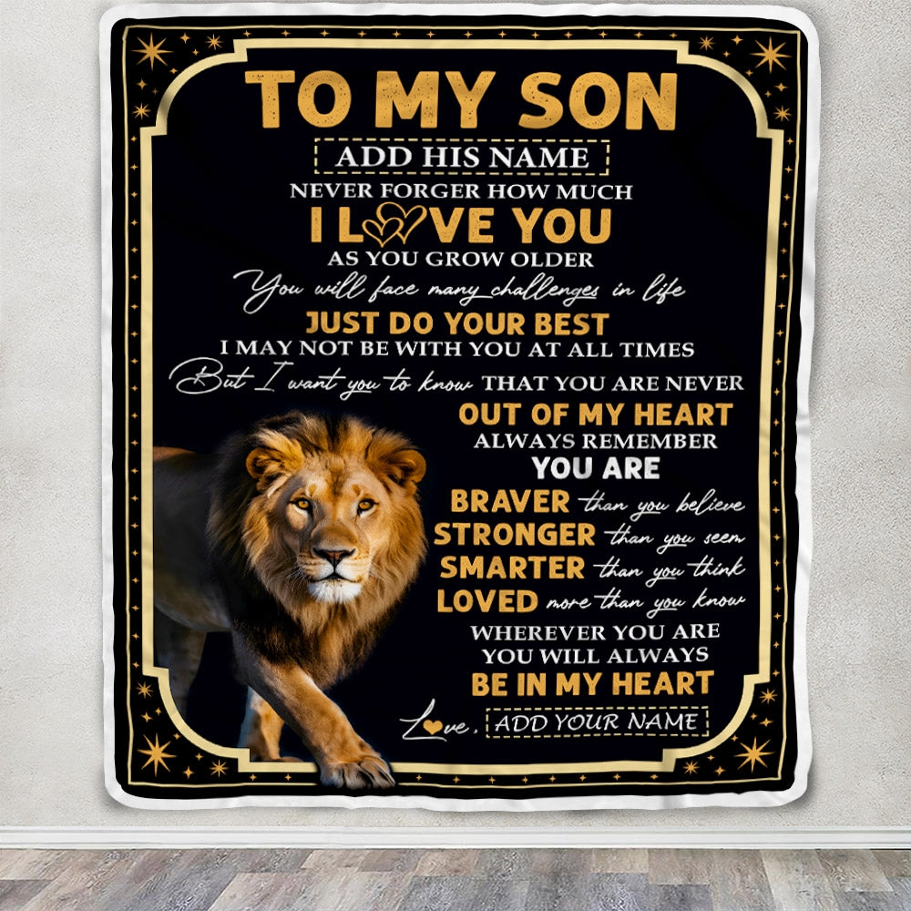 Personalized To My Son Gifts Blanket From Mom Dad Mother Father Inspirational I Love You Lion Son Birthday Gifts Graduation Christmas Custom Fleece Blanket | siriusteestore