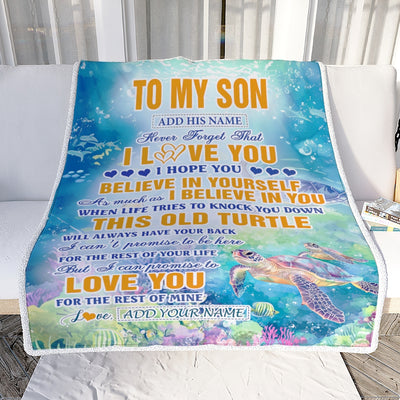 Personalized To My Son Gifts Blanket From Mom Dad Mother Father This Old Turtle Love You Son Birthday Gifts Graduation Christmas Customized Fleece Blanket | siriusteestore