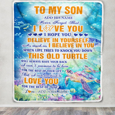 Personalized To My Son Gifts Blanket From Mom Dad Mother Father This Old Turtle Love You Son Birthday Gifts Graduation Christmas Customized Fleece Blanket | siriusteestore