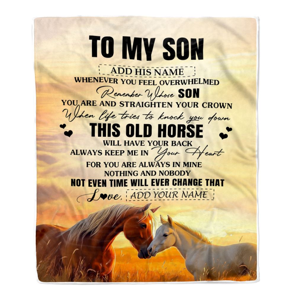 Personalized To My Son Gifts Blanket From Mom Dad Mother Father Whenever Horse Unique Birthday Gifts For Son Graduation Christmas Custom Fleece Throw Blanket | siriusteestore