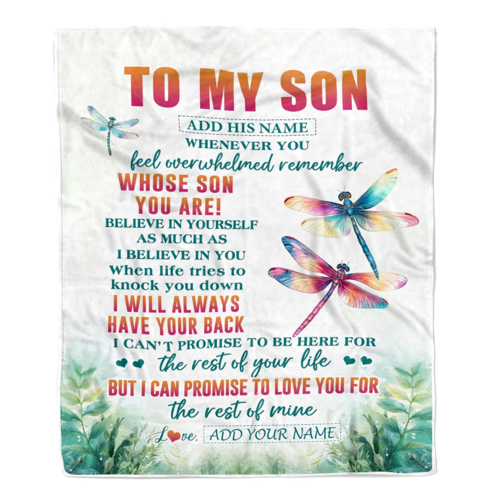 Personalized To My Son Gifts Blanket From Mom Dad Mother Father Whenever You Feel Dragonfly Son Birthday Gifts Graduation Christmas Custom Fleece Blanket | siriusteestore