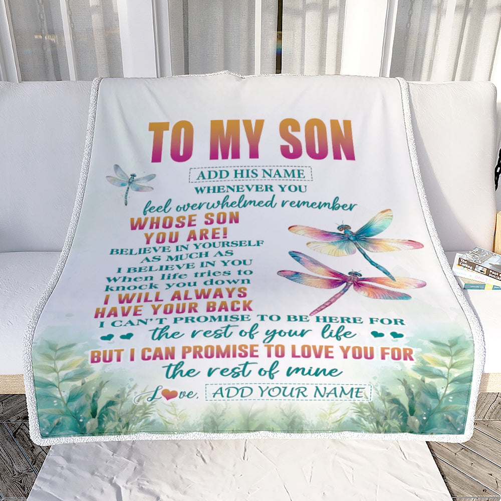 Personalized To My Son Gifts Blanket From Mom Dad Mother Father Whenever You Feel Dragonfly Son Birthday Gifts Graduation Christmas Custom Fleece Blanket | siriusteestore