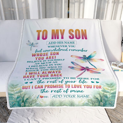 Personalized To My Son Gifts Blanket From Mom Dad Mother Father Whenever You Feel Dragonfly Son Birthday Gifts Graduation Christmas Custom Fleece Blanket | siriusteestore
