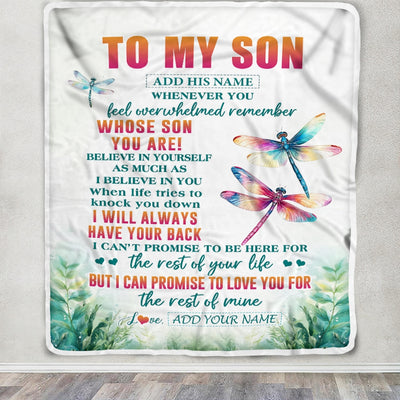 Personalized To My Son Gifts Blanket From Mom Dad Mother Father Whenever You Feel Dragonfly Son Birthday Gifts Graduation Christmas Custom Fleece Blanket | siriusteestore